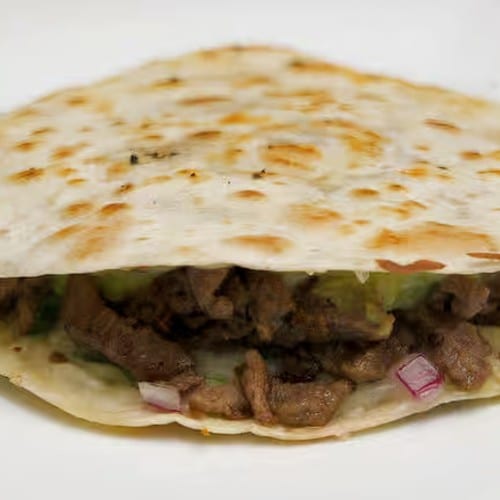 5 Quesadillas, Beans, Rice.