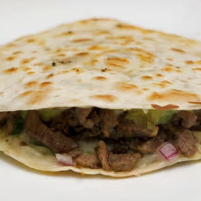 5 Quesadillas, Beans, Rice.