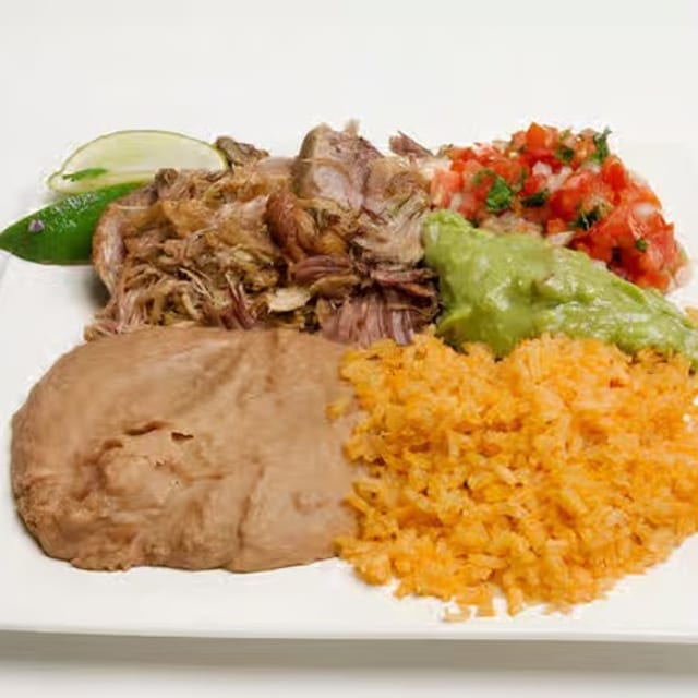 Meat Tray, Beans & Rice.
